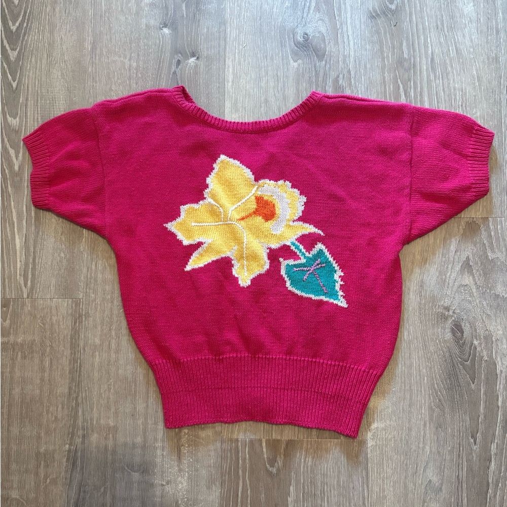Chaus Pink and Yellow Floral Sweater